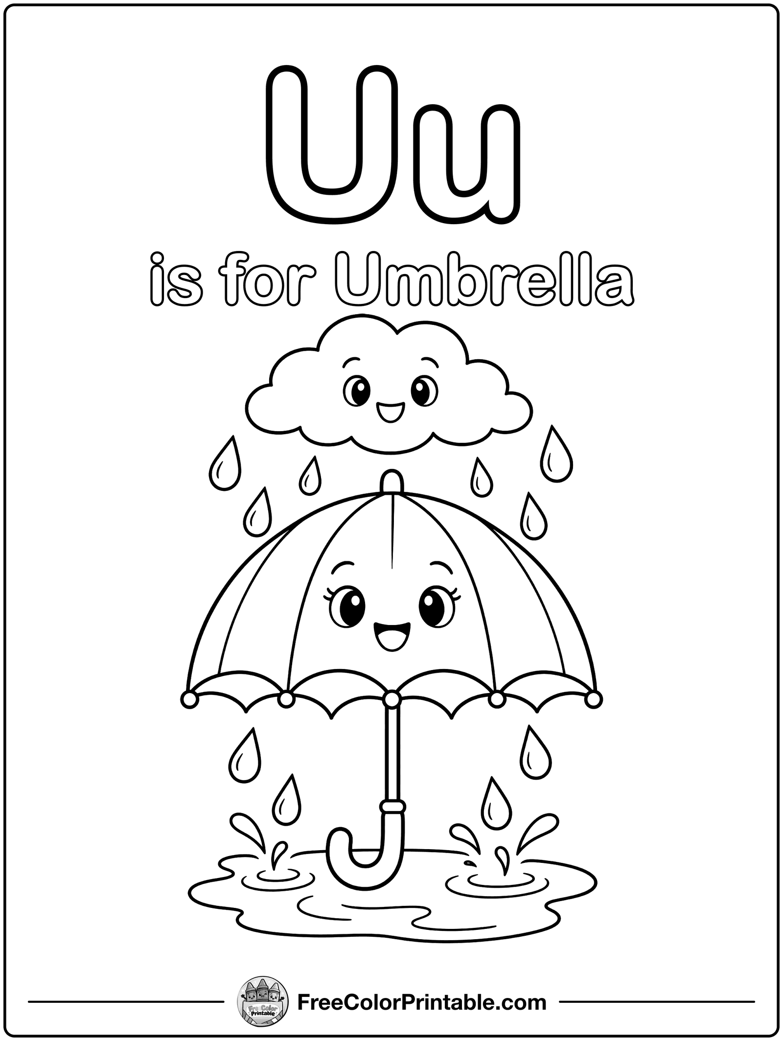 Letter U Is for Umbrella Coloring Page — free color printable