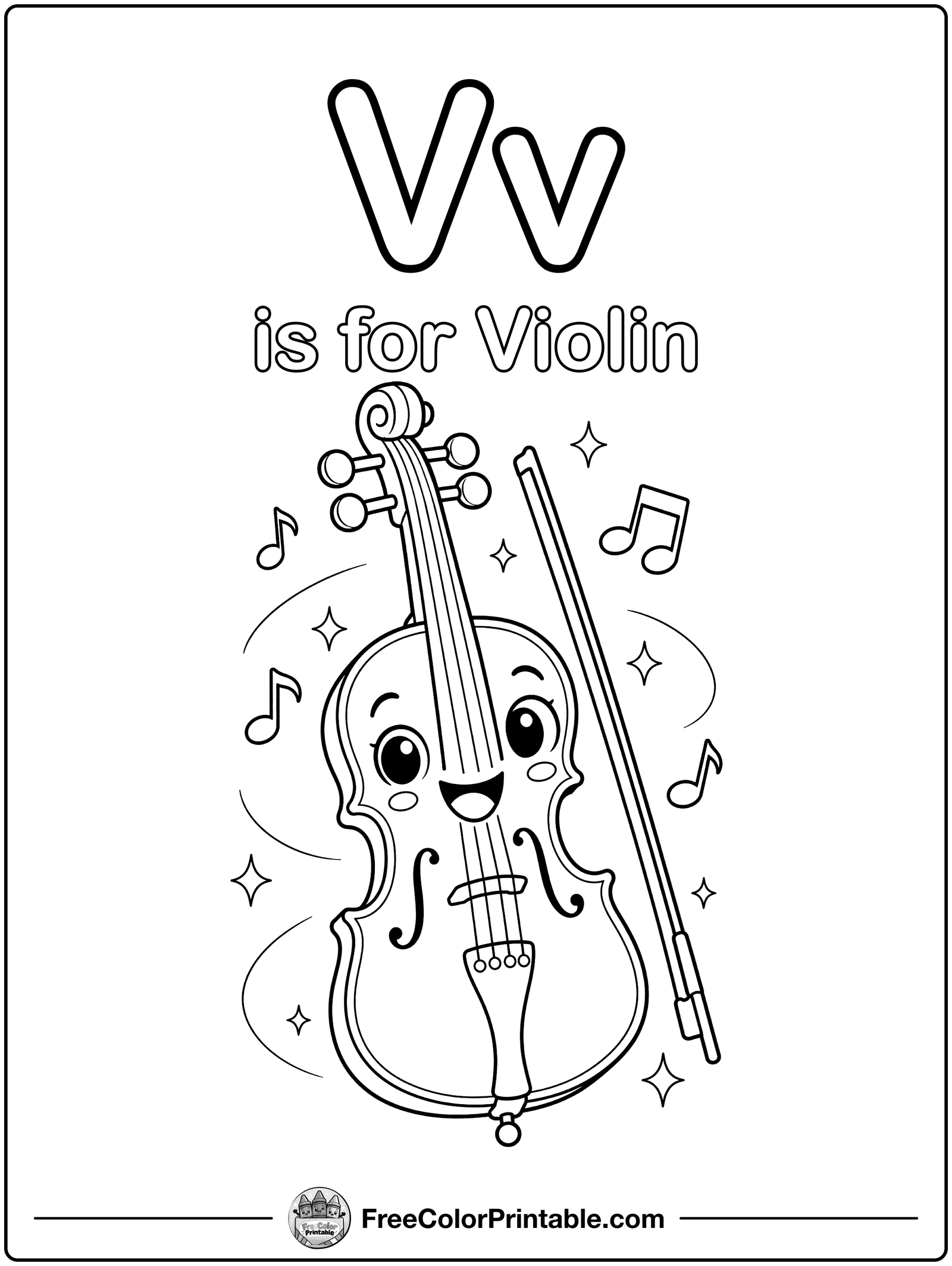 Letter V Is for Violin Coloring Page — free color printable