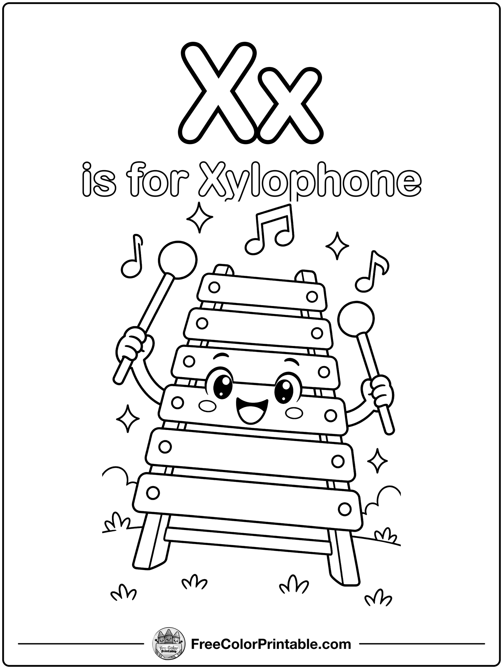 Letter X Is for Xylophone Coloring Page — free color printable