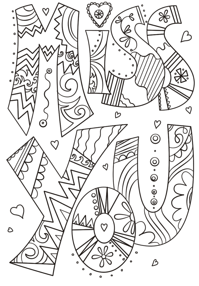 Miss You Doodle Coloring Page Md Coloring Page — Free Printable — free printable coloring page