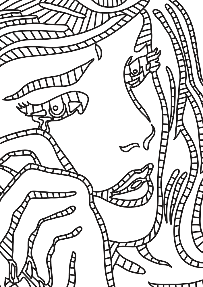 Roy Lichtensteins Crying Girl Coloring Page Md Coloring Page — Free Printable — free printable coloring page