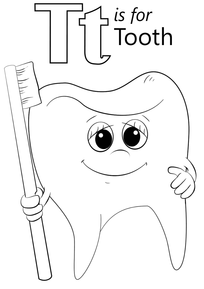 Letter T Is For Tooth Coloring Page Md Coloring Page — Free Printable — free printable coloring page