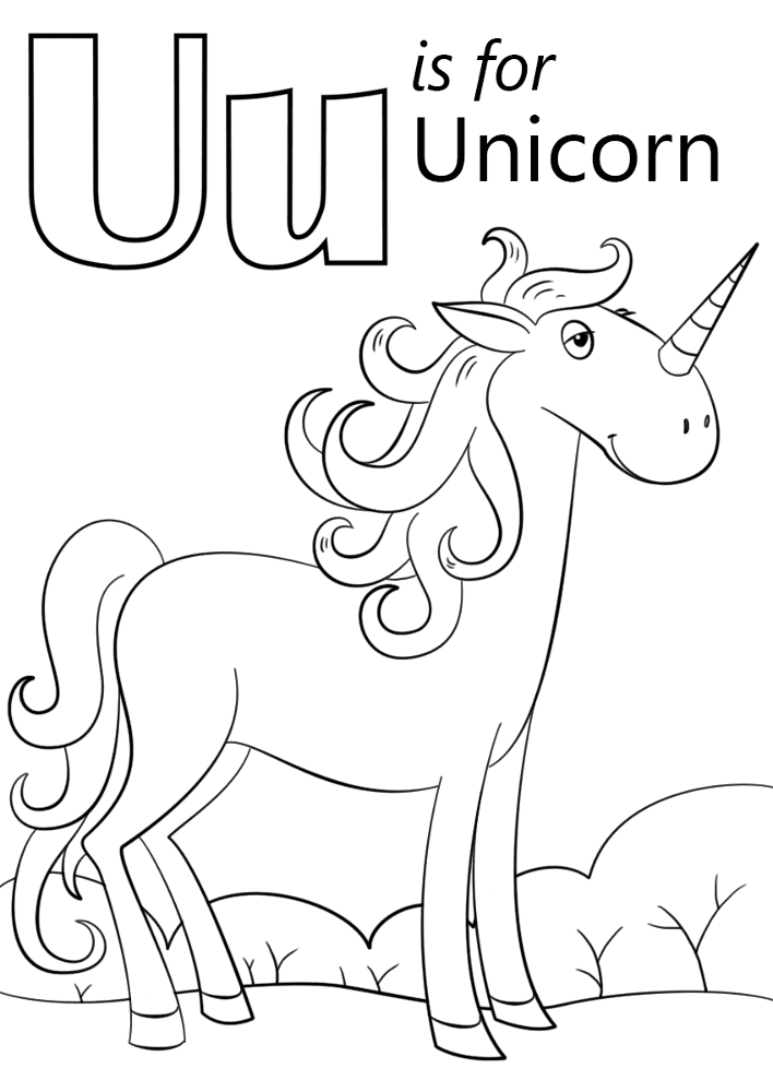 U Is For Unicorn Coloring Page Md Coloring Page — Free Printable — free printable coloring page