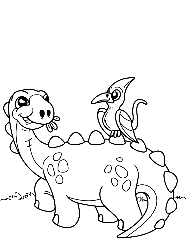 Cute Dinosaur With Pteranodon Coloring Page Md Coloring Page — Free Printable — free printable coloring page
