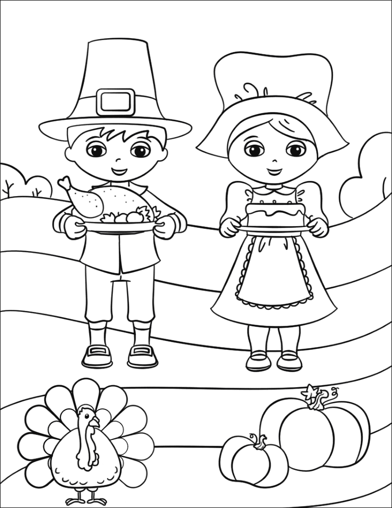 Cute Pilgrim Boy And Girl Coloring Page Md Coloring Page — Free Printable — free printable coloring page