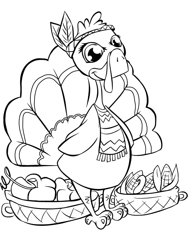 Cute Turkey With Baskets Coloring Page Md Coloring Page — Free Printable — free printable coloring page