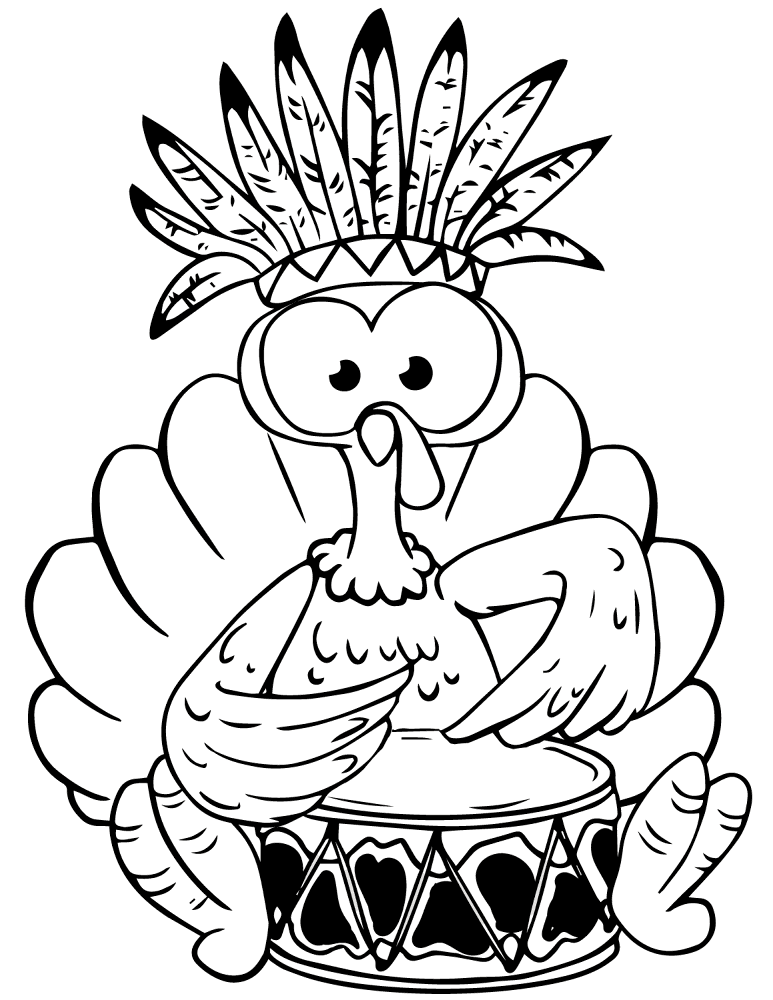 Cute Turkey With Drum Coloring Page Md Coloring Page — Free Printable — free printable coloring page