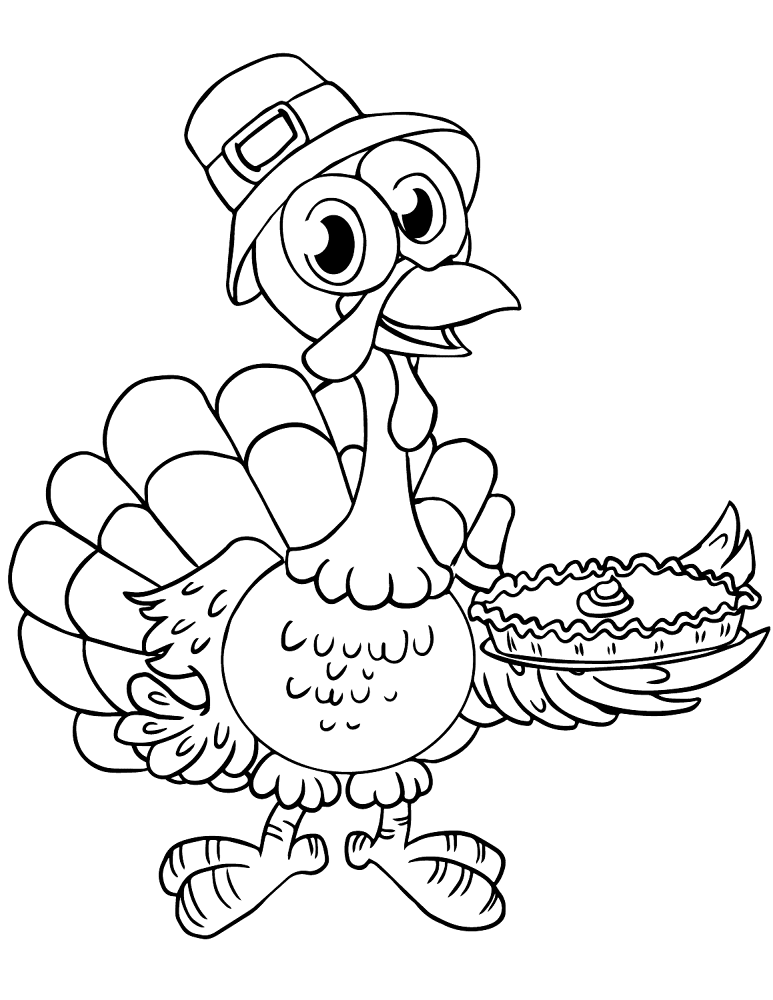 Cute Turkey With Pie Coloring Page Md Coloring Page — Free Printable — free printable coloring page