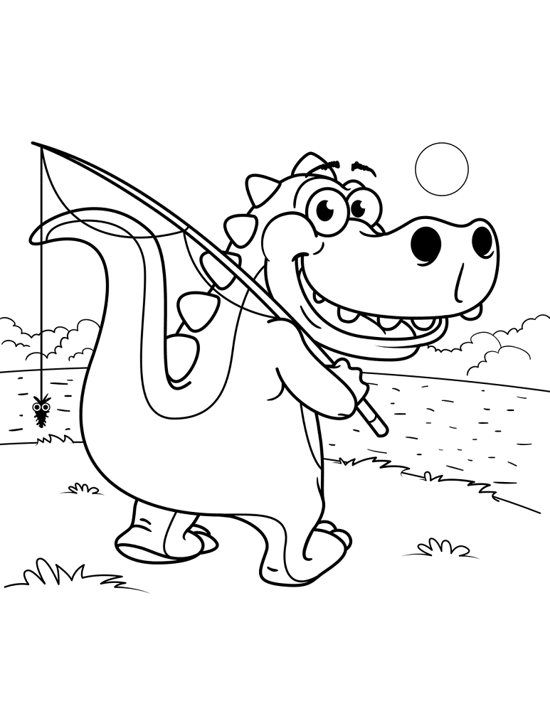 Cute Tyrannosaurus Goes Fishing Coloring Page Md Coloring Page — Free Printable — free printable coloring page