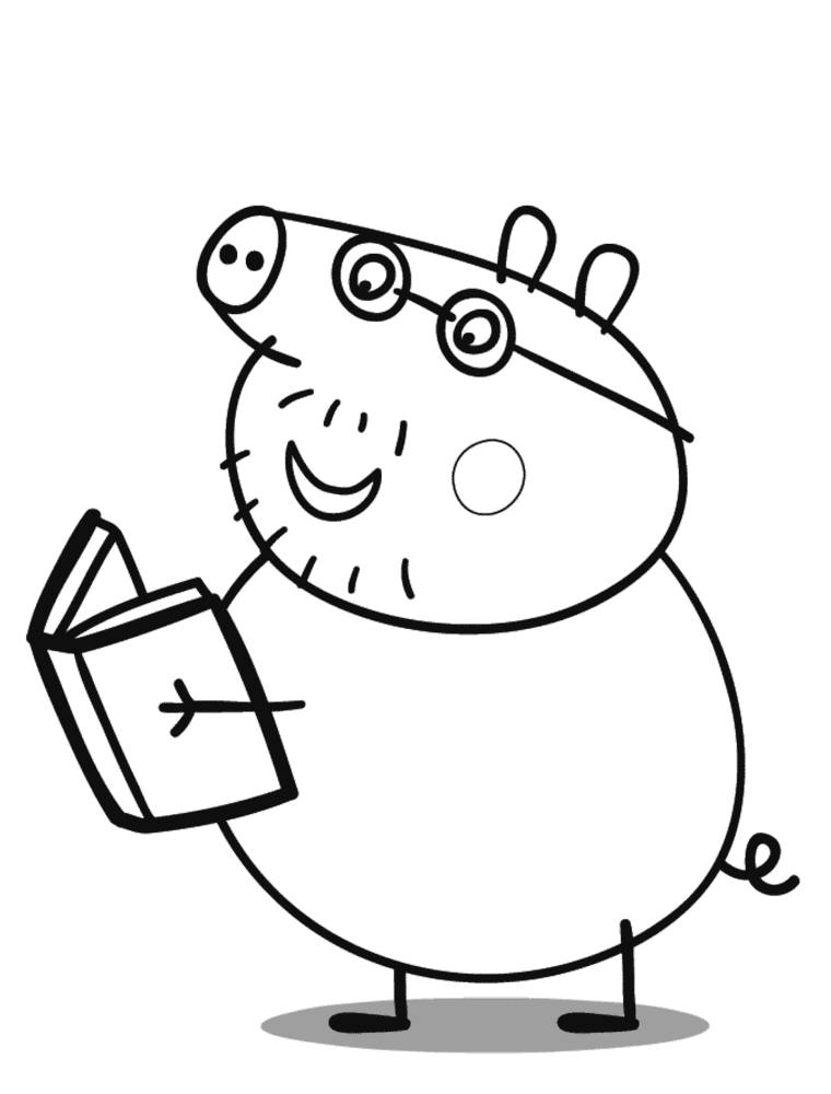 Daddy Pig With Book Coloring Page Md Coloring Page — Free Printable — free printable coloring page