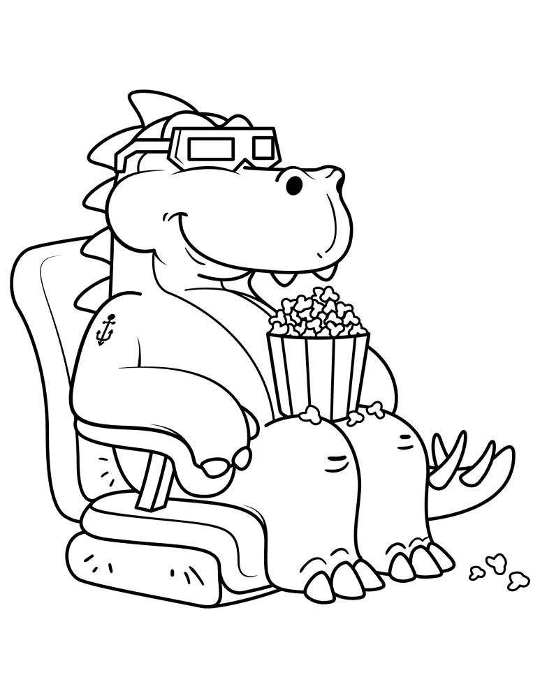 Dinosaur Eating The Popcorn In The Cinema Coloring Page Md Coloring Page — Free Printable — free printable coloring page