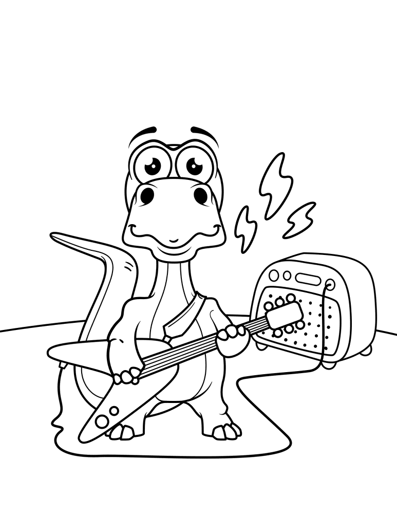 Dinosaur Playing Guitar Coloring Page Md Coloring Page — Free Printable — free printable coloring page