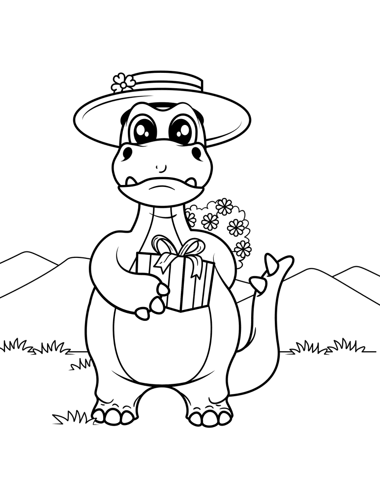 Dinosaur With Gift Box Coloring Page Md Coloring Page — Free Printable — free printable coloring page
