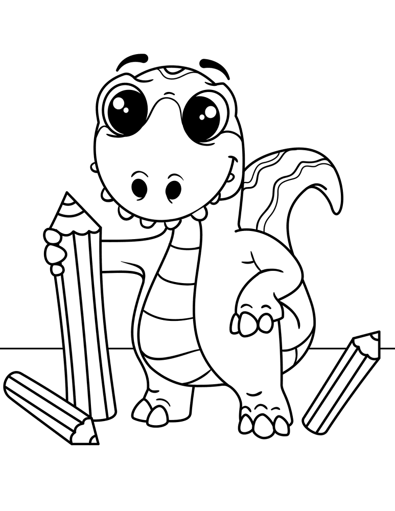 Dinosaur With Pencils Coloring Page Md Coloring Page — Free Printable — free printable coloring page