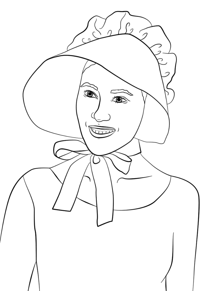 Girl Wearing Pilgrim Bonnet Coloring Page Md Coloring Page — Free Printable — free printable coloring page