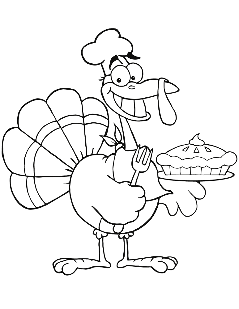 Happy Turkey Chef With Pie Coloring Page Md Coloring Page — Free Printable — free printable coloring page