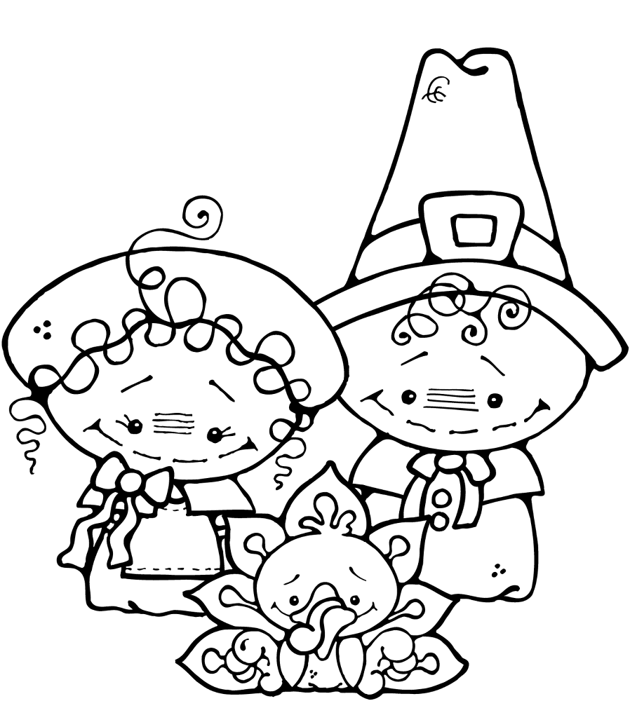 Pilgrim Couple And Turkey Coloring Page Md Coloring Page — Free Printable — free printable coloring page