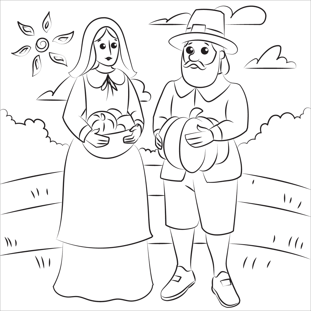 Pilgrim Couple Coloring Page Md Coloring Page — Free Printable — free printable coloring page