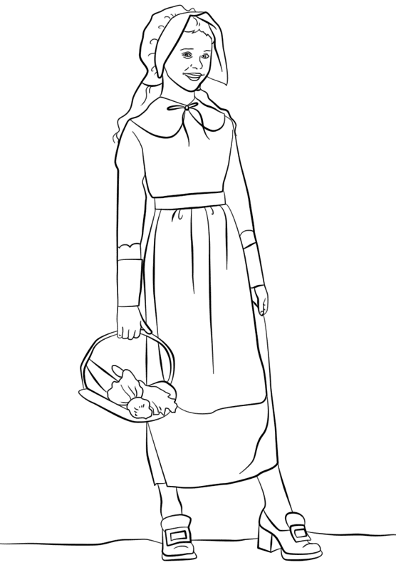 Pilgrim Girl Coloring Page Md Coloring Page — Free Printable — free printable coloring page