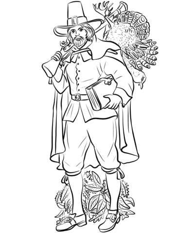 Pilgrim With Musket And Turkey Coloring Page Md Coloring Page — Free Printable — free printable coloring page