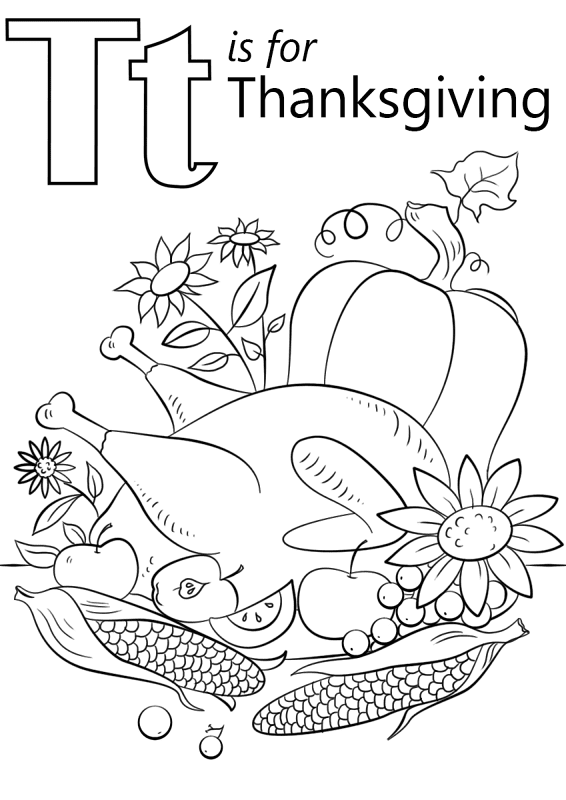 T Is For Thanksgiving Coloring Page Md Coloring Page — Free Printable — free printable coloring page