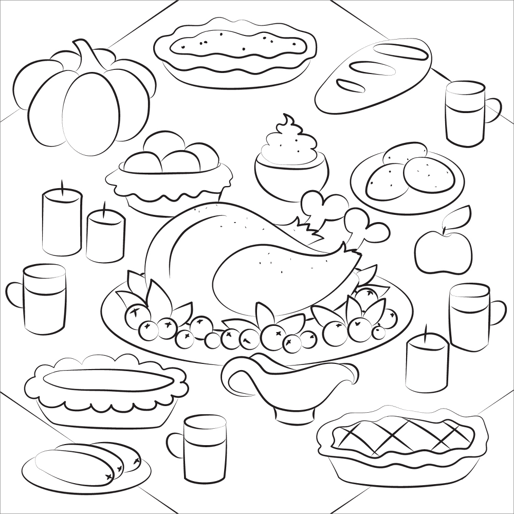 Thanksgiving Dinner With Turkey Dish Coloring Page Md Coloring Page — Free Printable — free printable coloring page