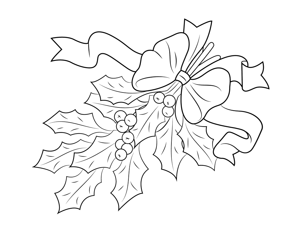 Christmas Holly With Bow Md Coloring Page — Free Printable — free printable coloring page