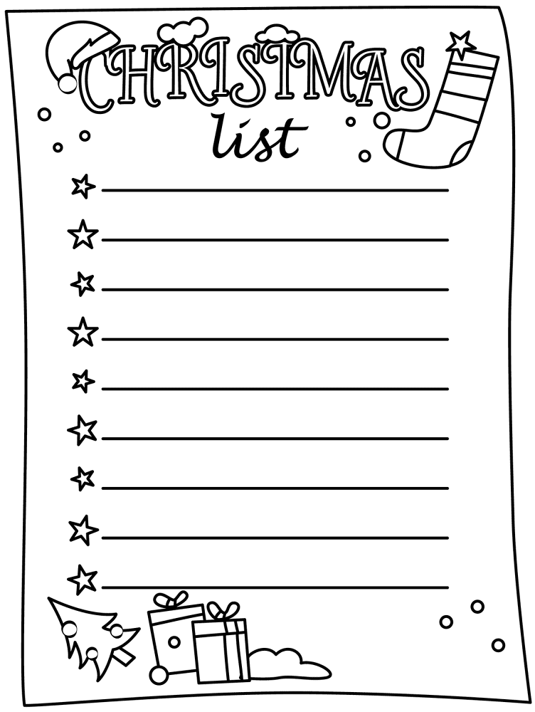 Christmas List Outline Coloring Page Md Coloring Page — Free Printable — free printable coloring page