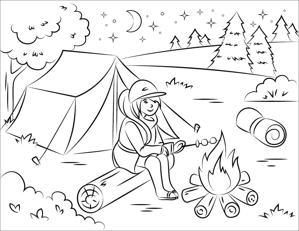 Girl Roasting Marshmallow Over Campfire Coloring Page Md Coloring Page — Free Printable — free printable coloring page