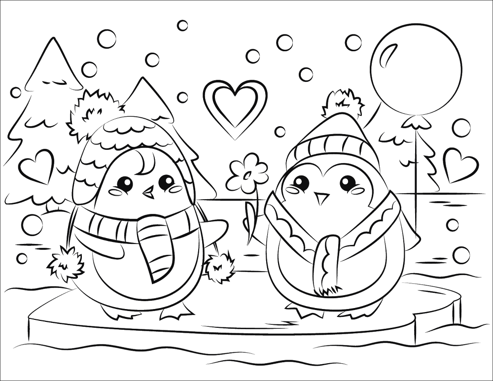Penguin Couple In Love Coloring Page Md Coloring Page — Free Printable — free printable coloring page