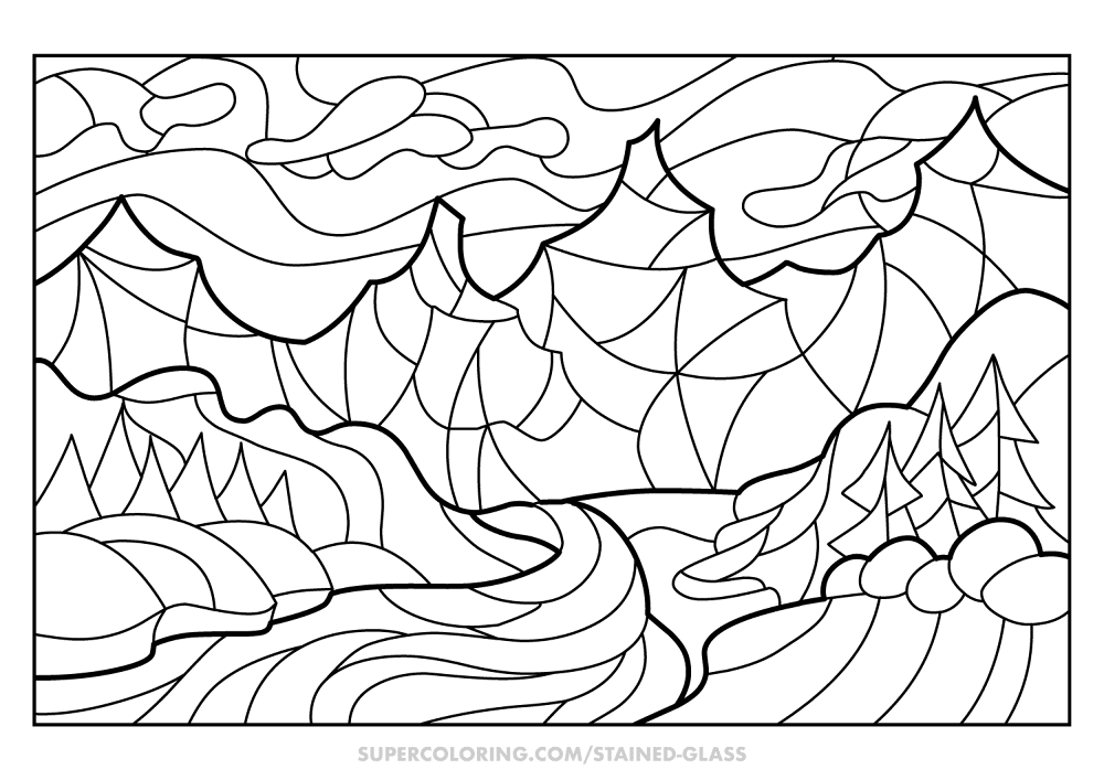 Winter Landscape Stained Glass Coloring Page Md Coloring Page — Free Printable — free printable coloring page