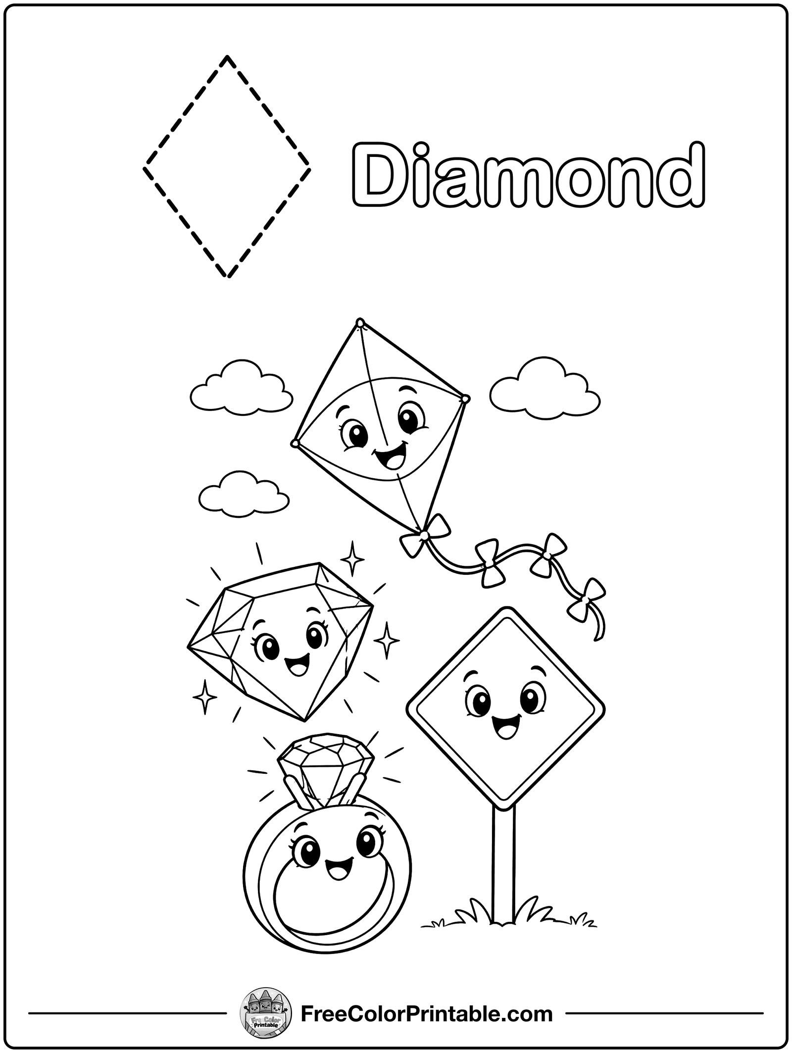 Diamond Shape Tracing Coloring Page — free color printable
