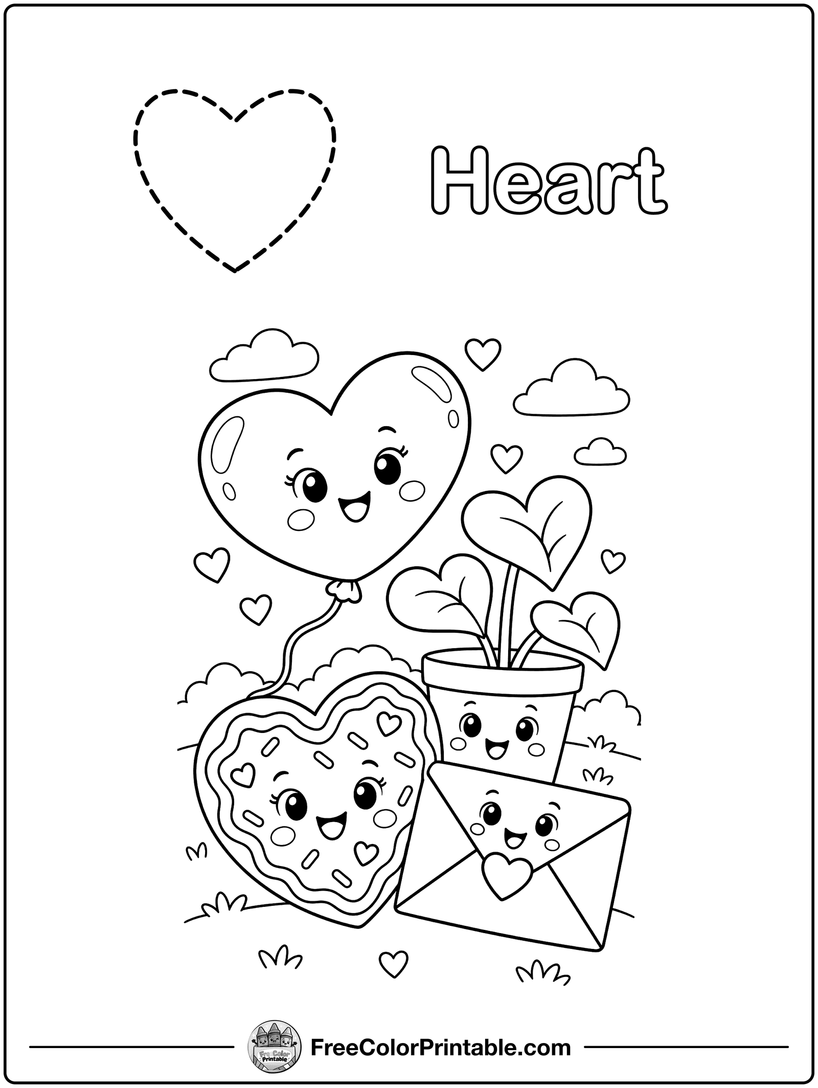 Heart Shape Tracing Coloring Page — free color printable