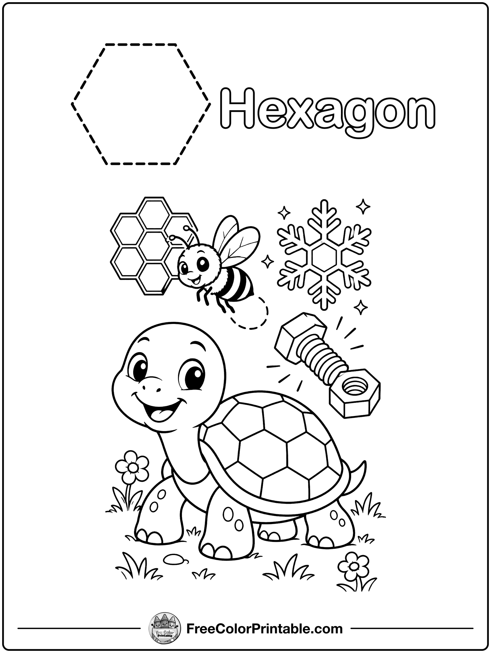 Hexagon Shape Tracing Coloring Page — free color printable