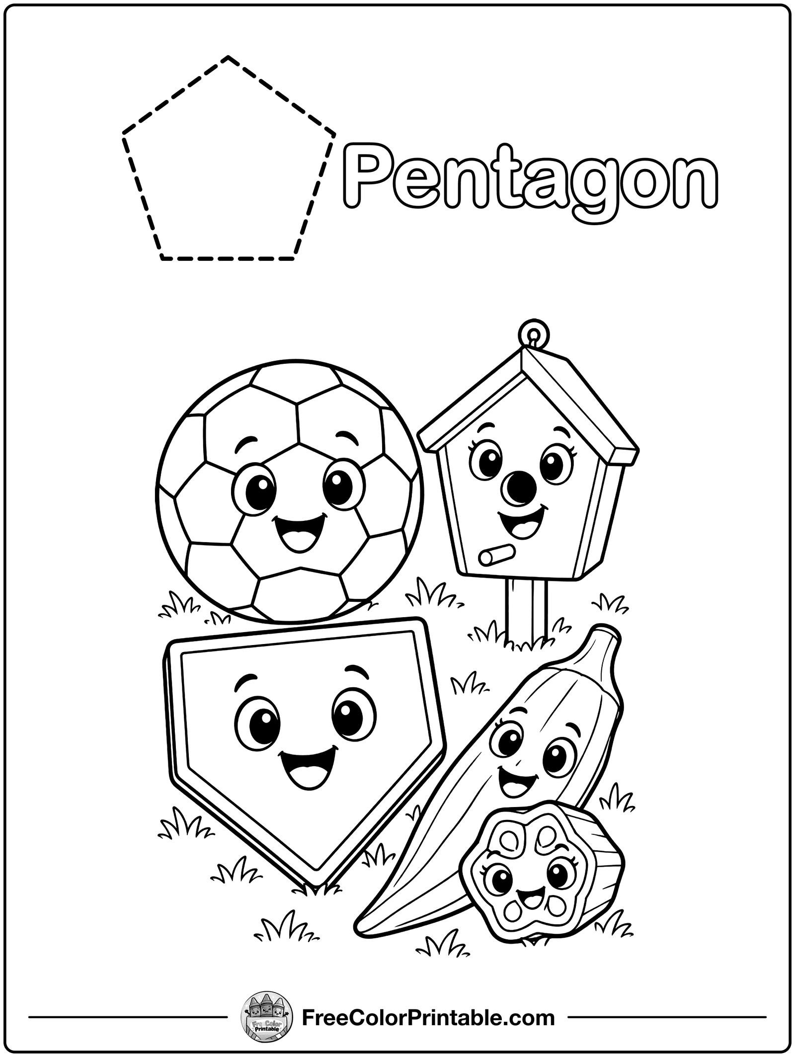 Pentagon Shape Tracing Coloring Page — free color printable