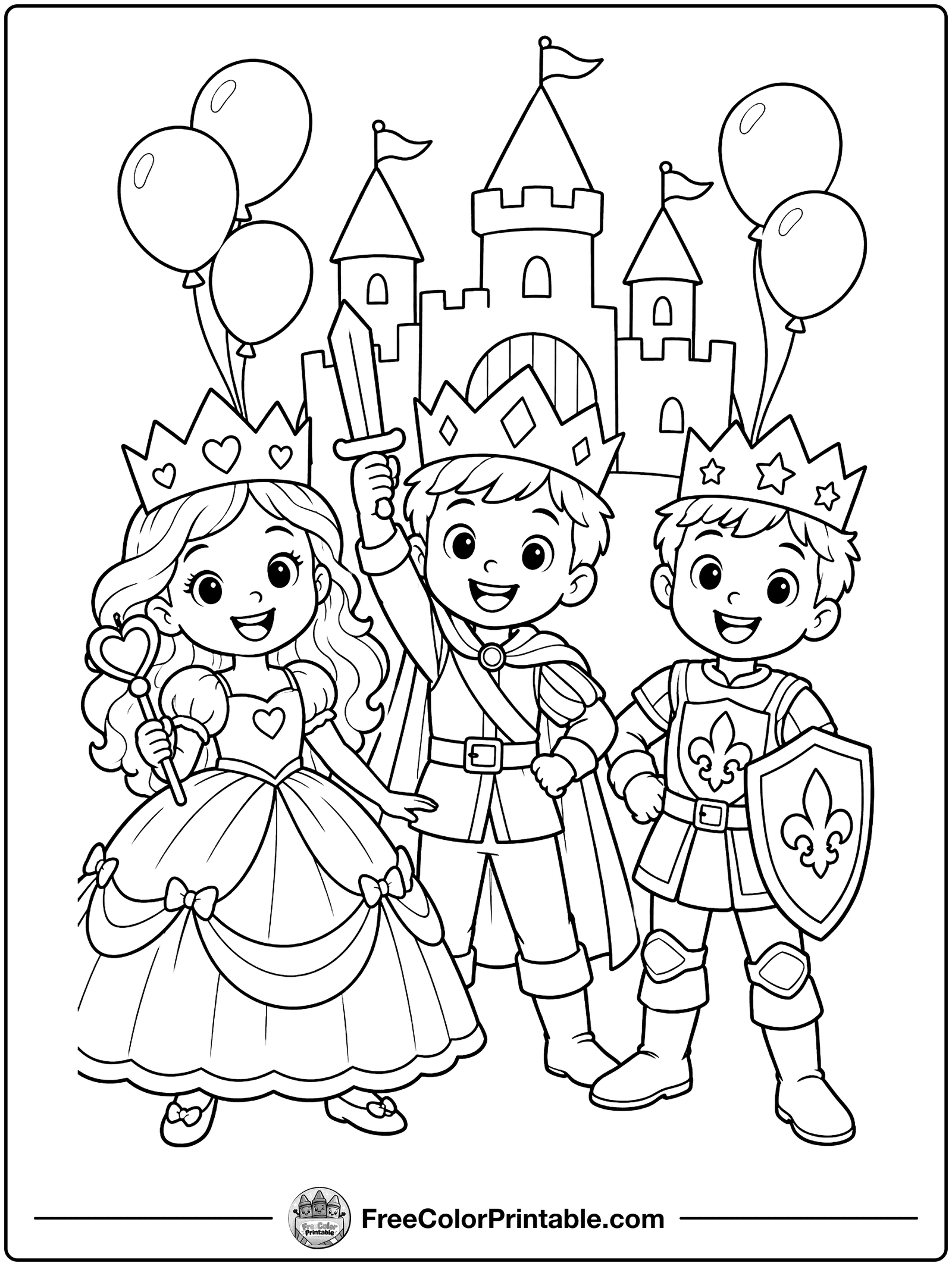 Kids Royal Dress-Up Party Coloring Page — free color printable