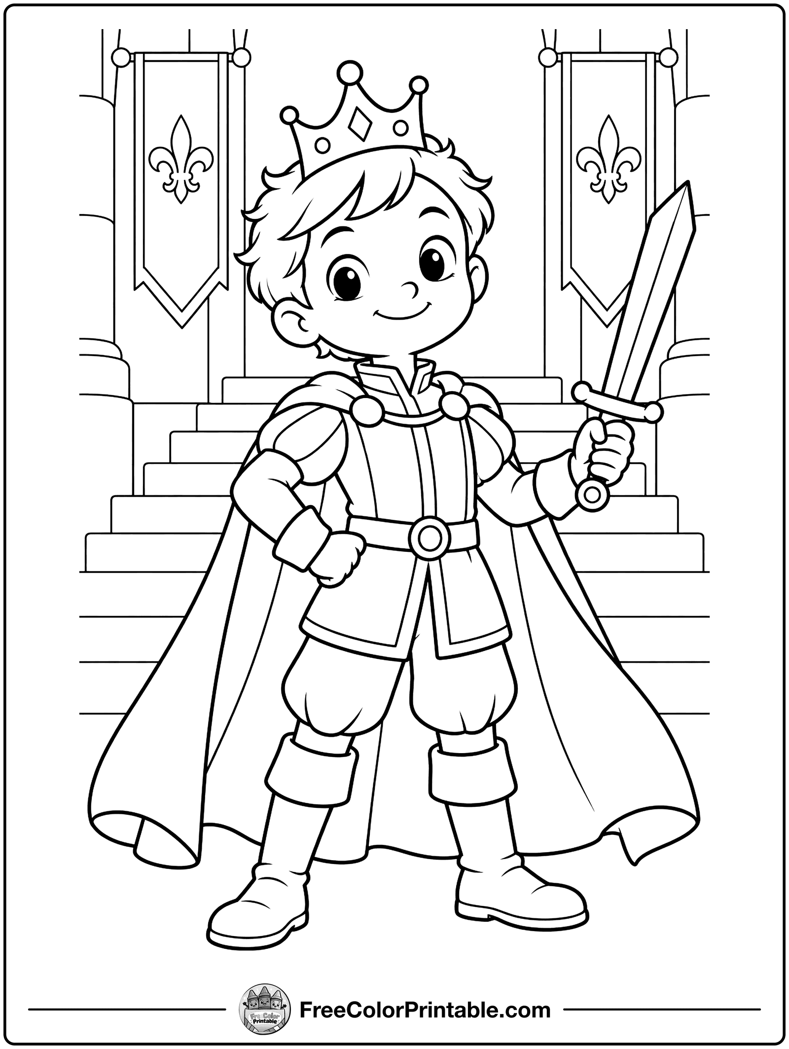 Little Prince with a Crown Coloring Page — free color printable