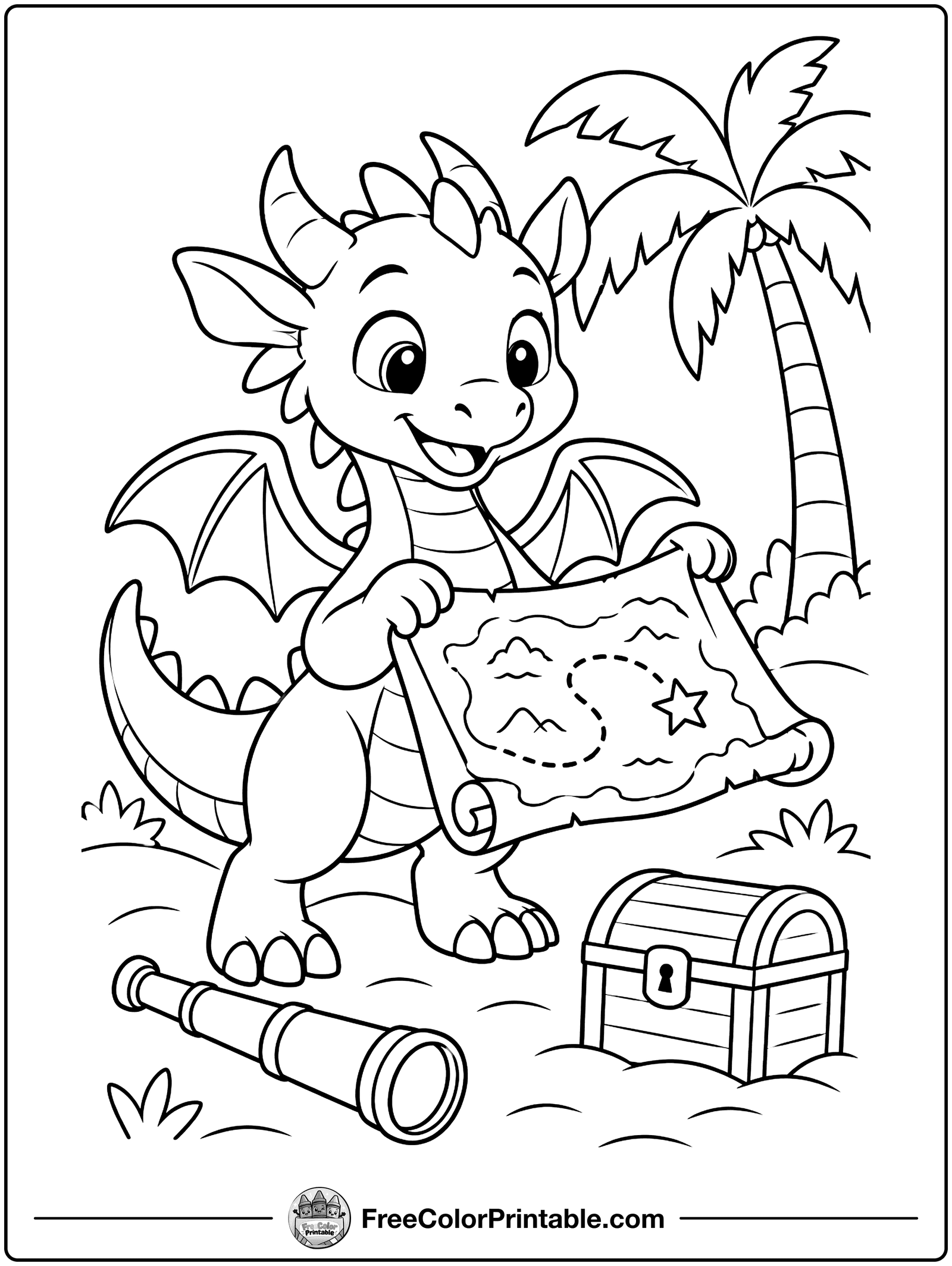 Dragon Reading a Map Coloring Page — free color printable