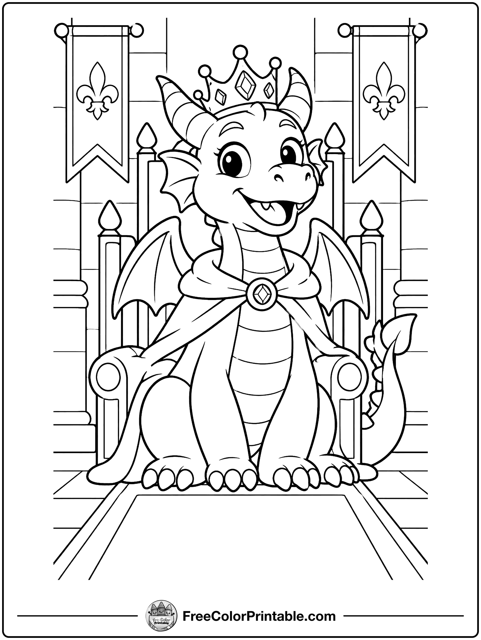 Dragon Wearing a Crown Coloring Page — free color printable