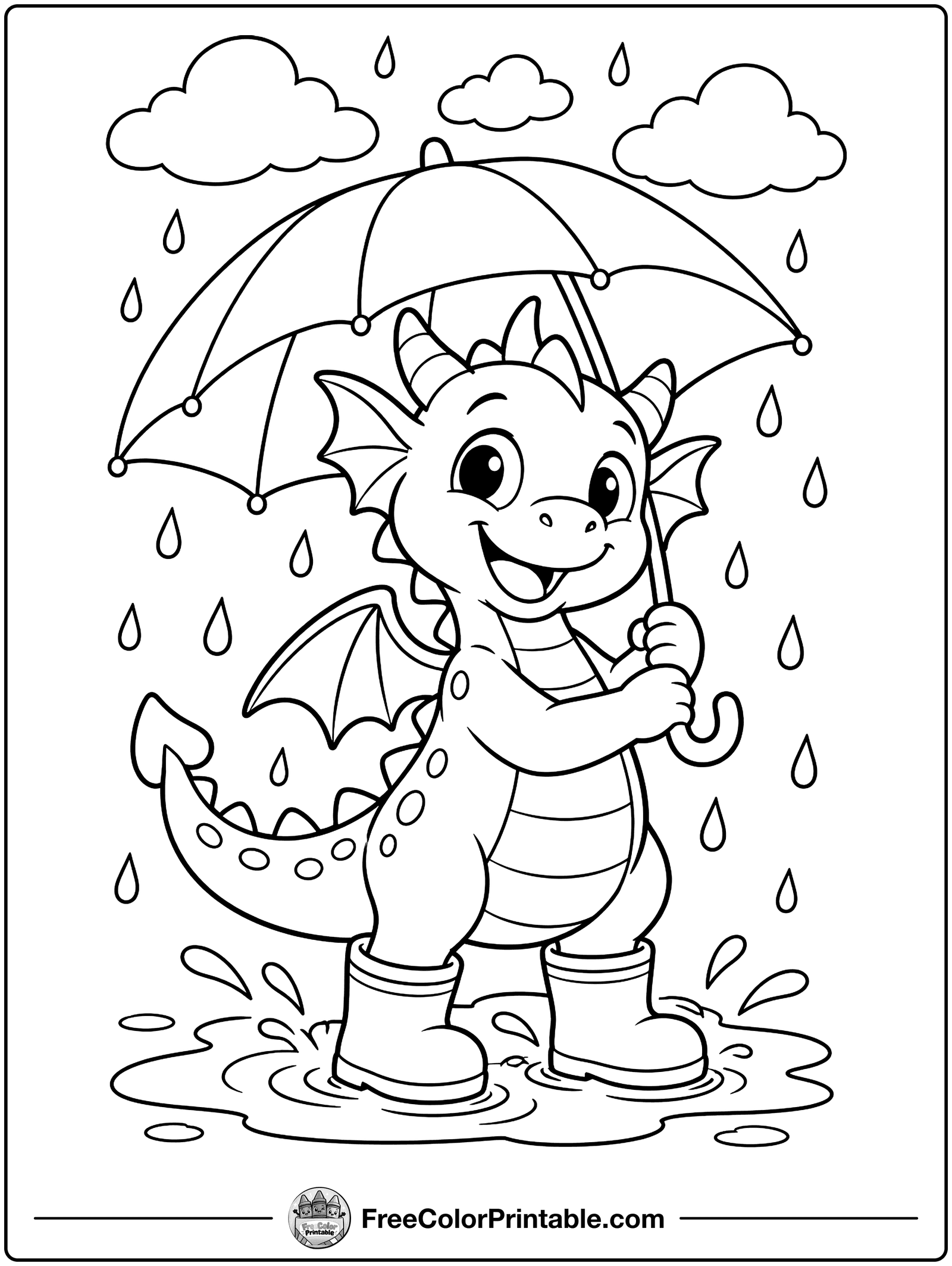 Dragon with an Umbrella Coloring Page — free color printable