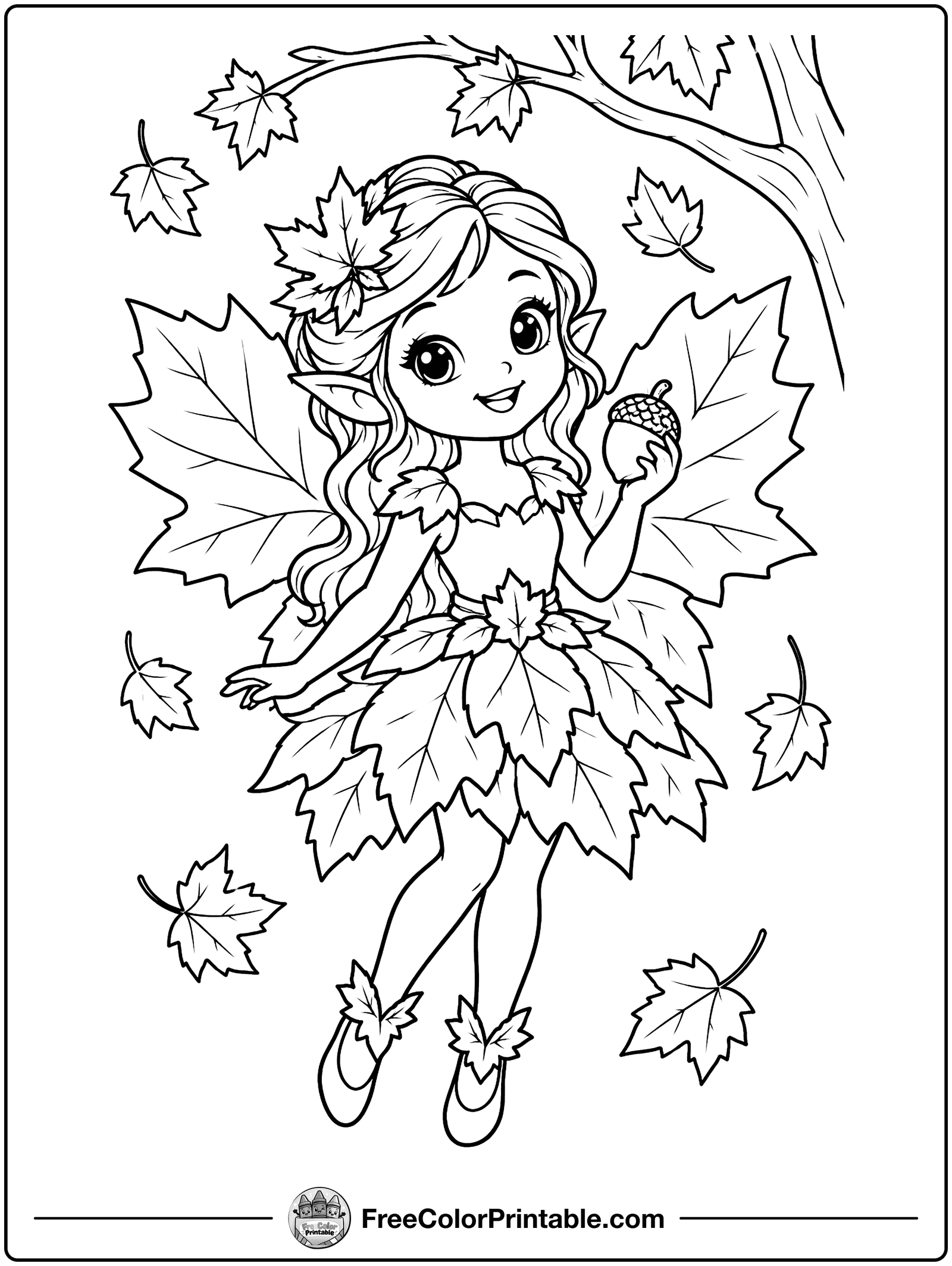 Autumn Leaf Fairy Coloring Page — free color printable