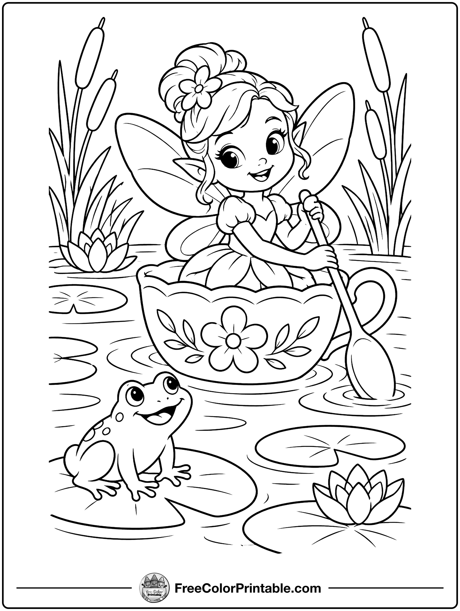 Fairy in a Teacup Boat Coloring Page — free color printable