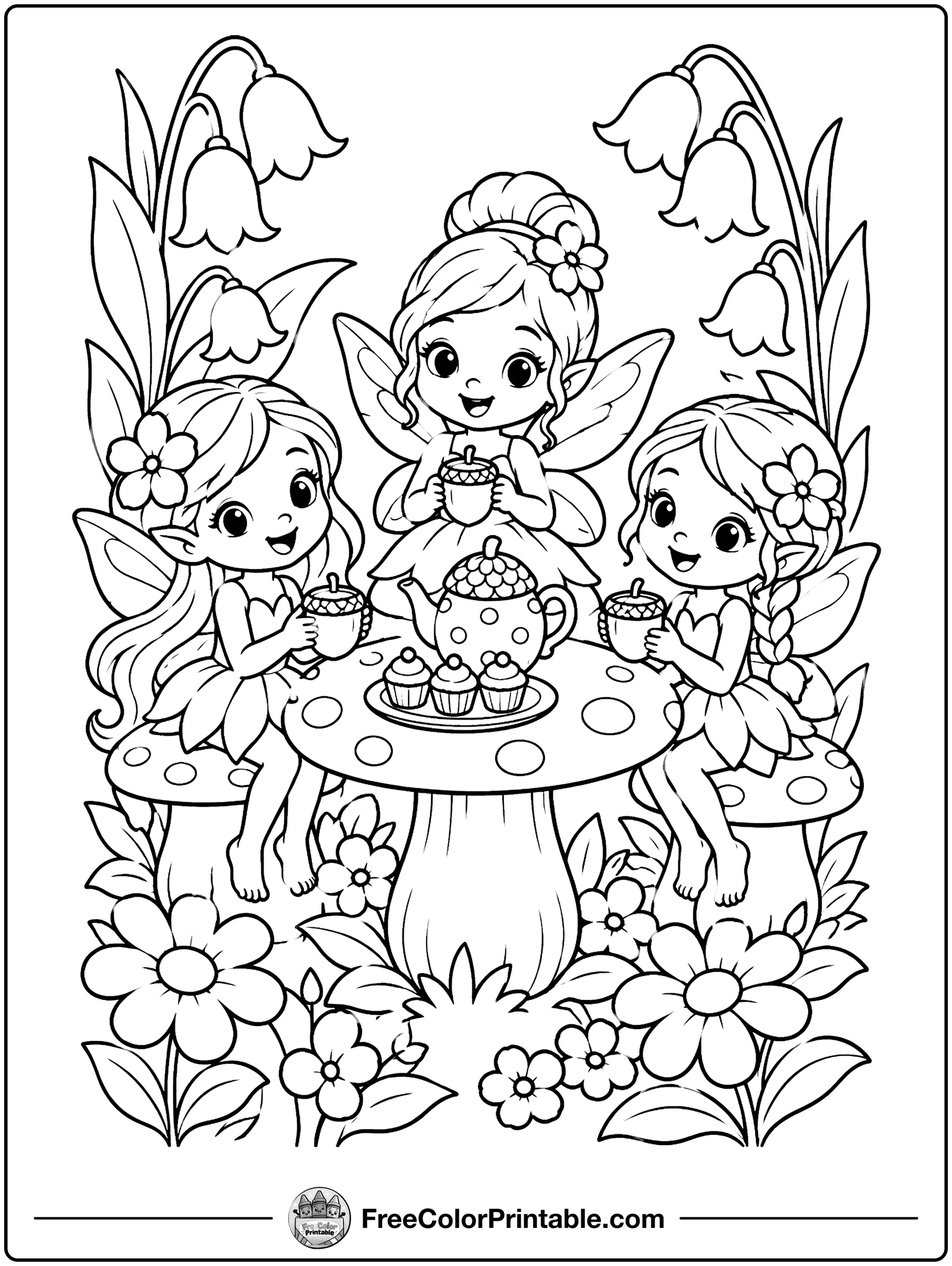 Fairy Tea Party Coloring Page — free color printable