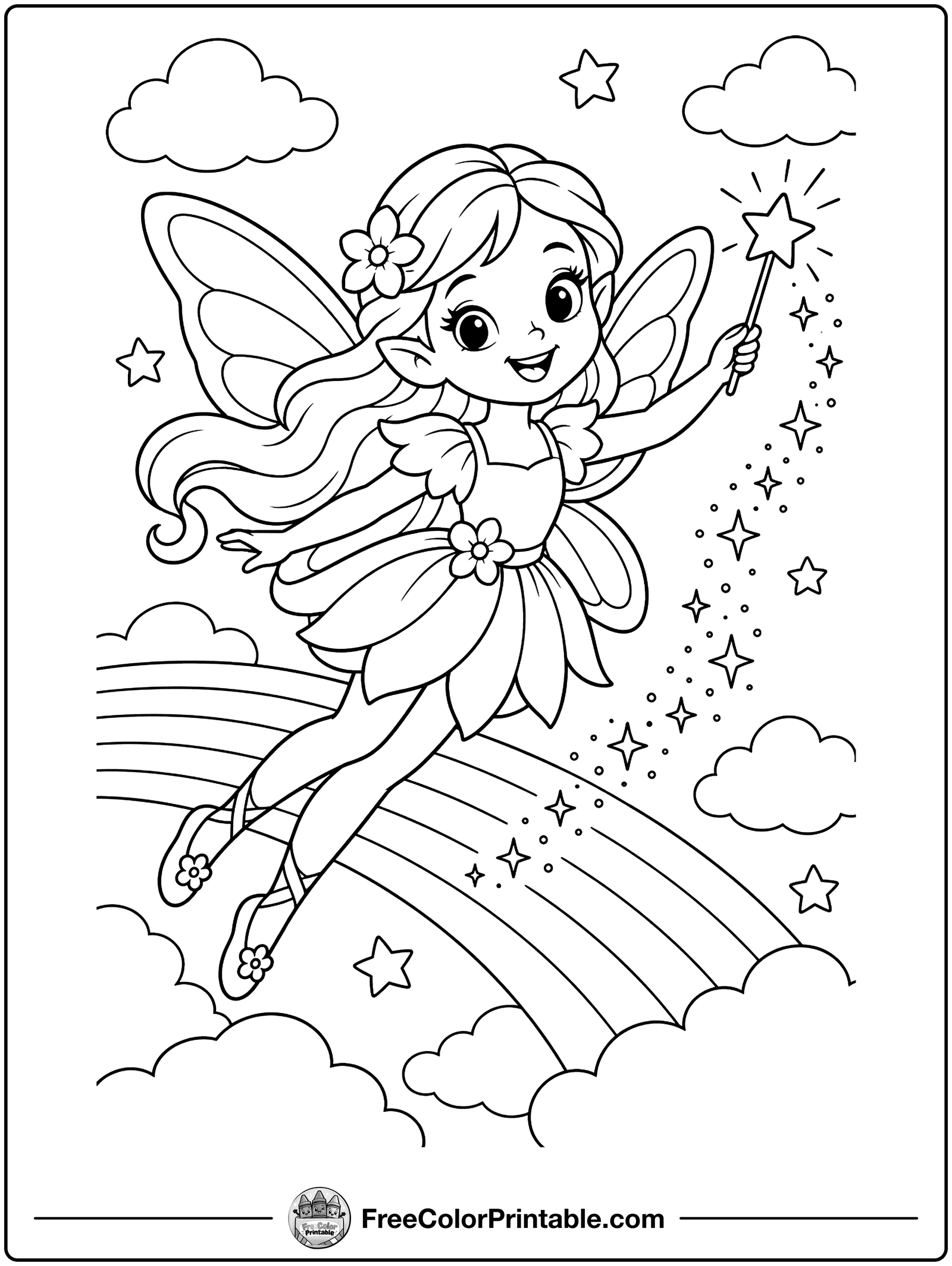 Rainbow Fairy Coloring Page — free color printable