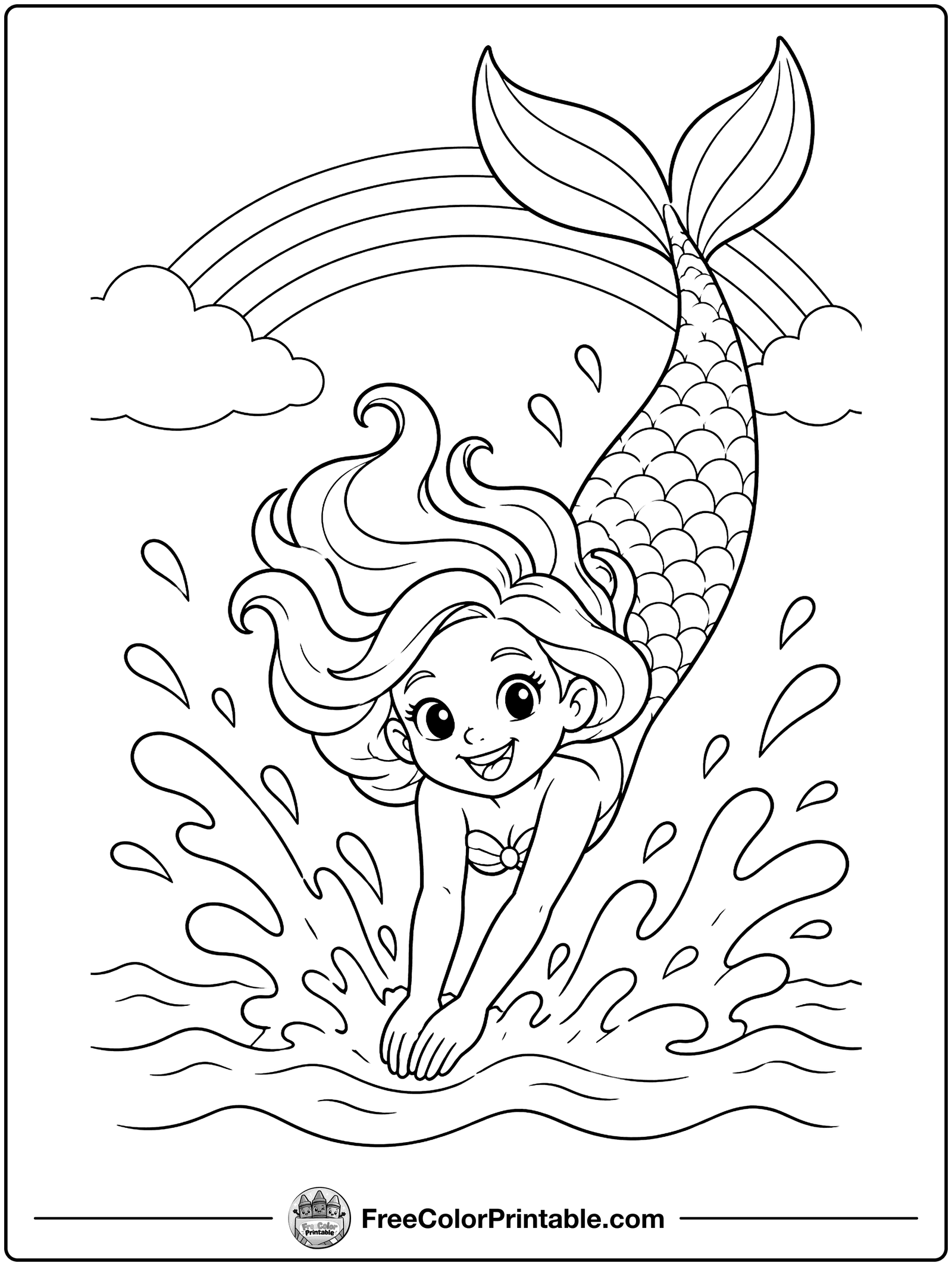 Mermaid Tail Splash Coloring Page — free color printable