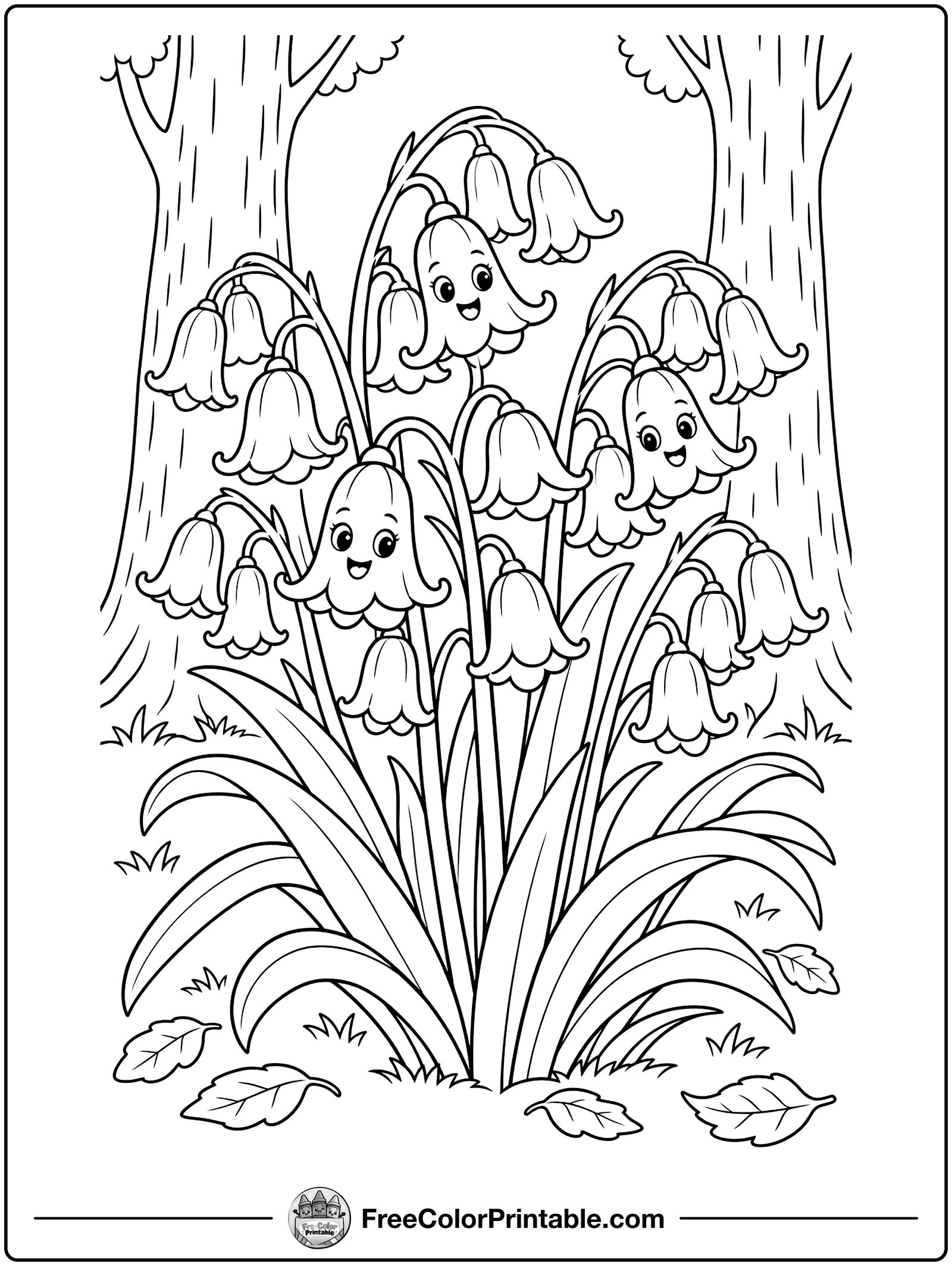 Bluebells in the Woods Coloring Page — free color printable