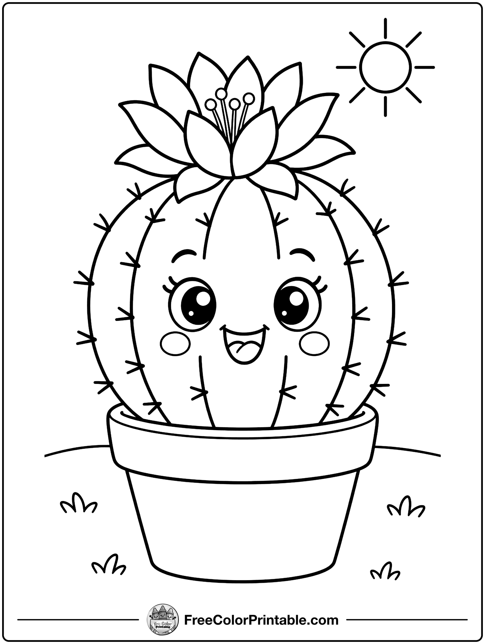Cactus Flower Blooming Coloring Page — free color printable