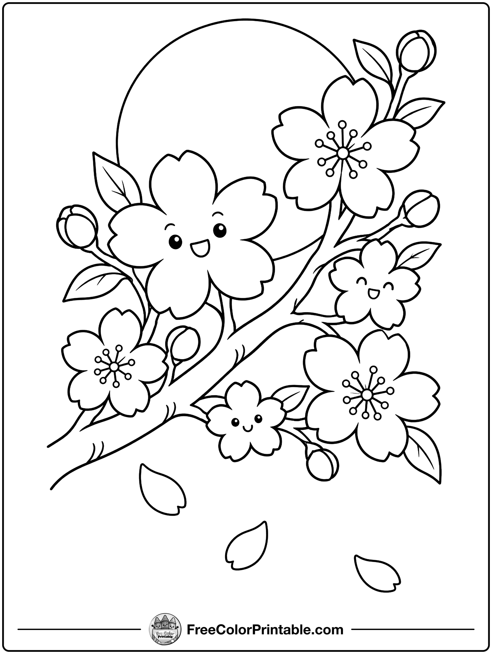 Cherry Blossom Branch Coloring Page — free color printable