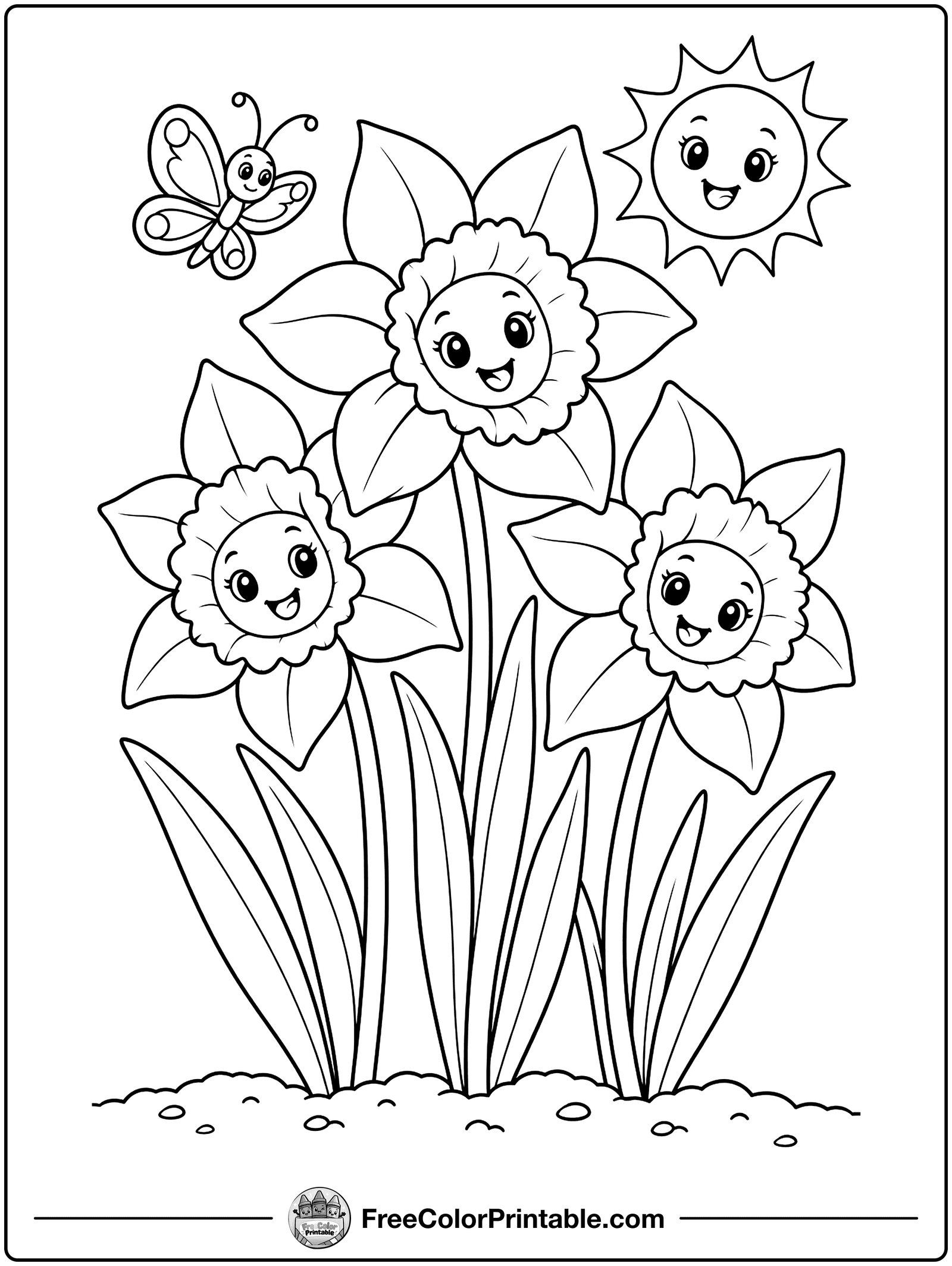 Daffodils in Spring Coloring Page — free color printable