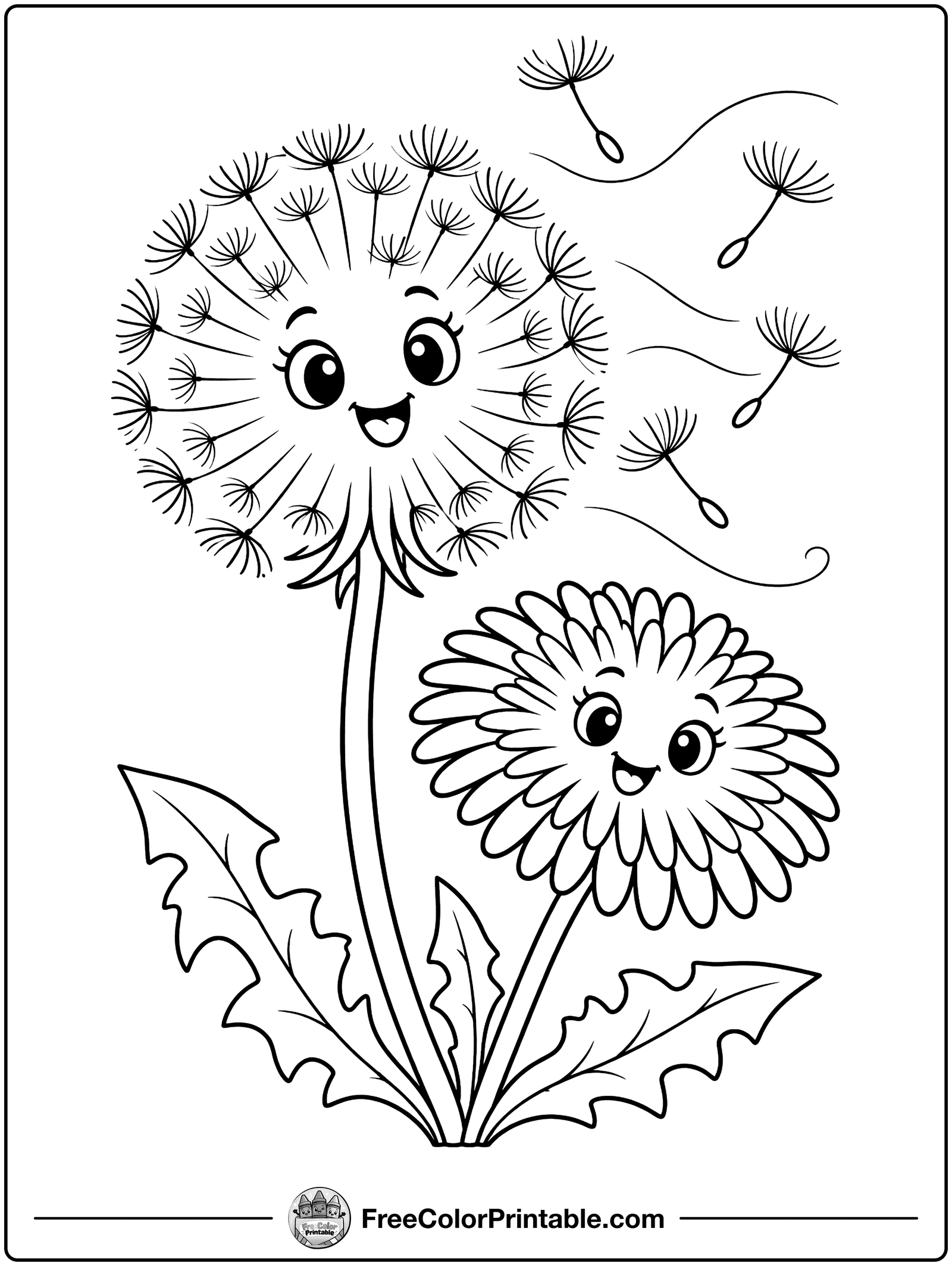 Dandelion Puffs in the Wind Coloring Page — free color printable